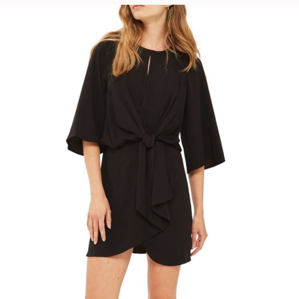 Topshop | Black Tie-Front Mini Dress